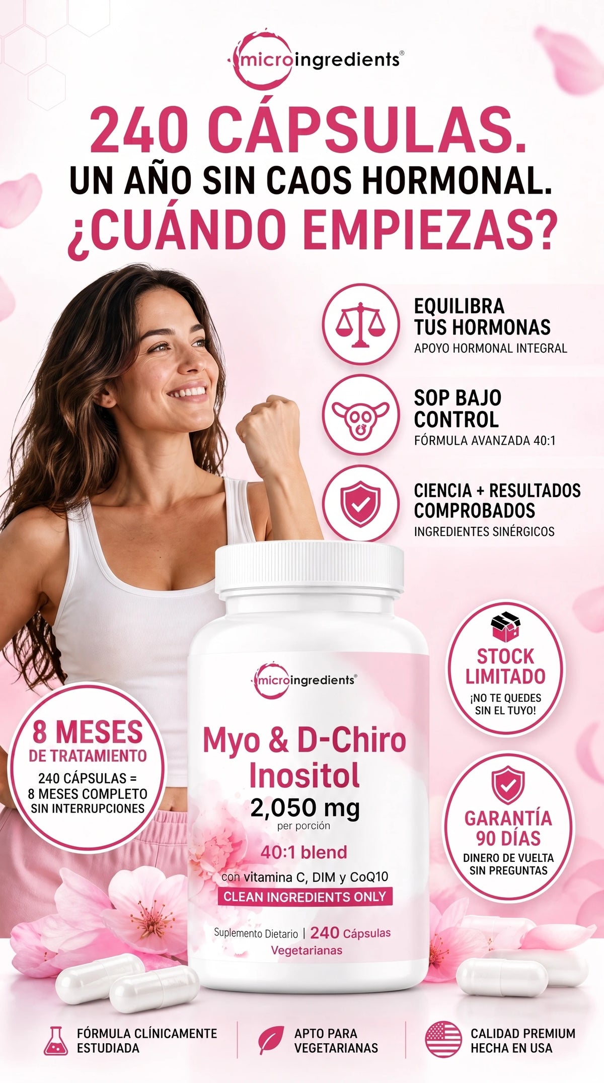 Inositol formula 240 capsulas by Microingredients — Equilibrio Hormonal Femenino Natural